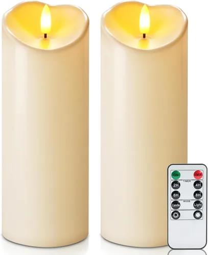 Miniatura 27 de Homemory Velas sin llama impermeables para exteriores de 4 x 12 pulgadas con temporizadores y control remoto, velas que funcionan con pilas, velas