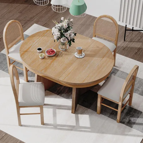 Miniatura 10 de Harper & Bright Designs Juego de comedor redondo extensible de madera de 42 a 58 pulgadas para 4-6, juego de mesa de cocina de 5 piezas con 4 sillas