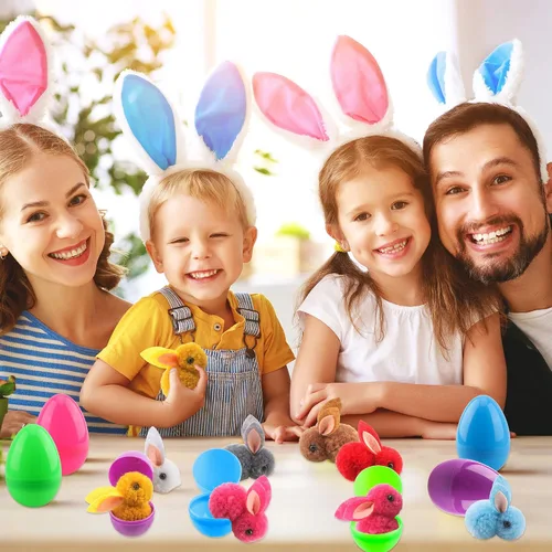 Miniatura 4 de 48 huevos de Pascua rellenos con mini conejito de peluche, juguetes de Pascua para fiesta de Pascua, juegos de caza en interiores y exteriores