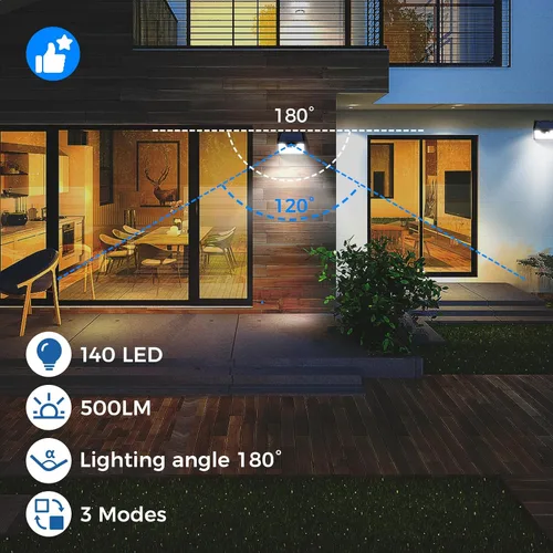 Miniatura 5 de Peasur Luces solares impermeables para exteriores [12 paquetes/140 LED], 3 modos de iluminación solar con sensor de movimiento para exteriores