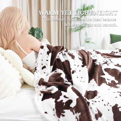 Miniatura 5 de Manta con estampado de vaca para sofá cama, mantas y mantas suaves de vellón mullido, decoración del hogar occidental marrón y blanco, para todas