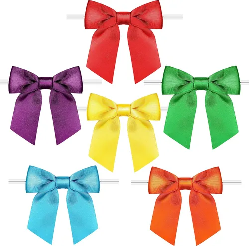 Miniatura 22 de RainbowPana Paquete de 60 Lazos de Amarre Giratorio de Lujo, Lazos Prehechos de Cinta de Satén Amarilla de 3", Decoración de Manualidades Amarillo