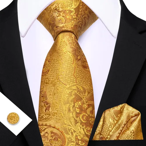Miniatura 44 de Barry.Wang - Juego de corbata de seda para hombre, diseño de cachemira, pañuelo y gemelos de bolsillo