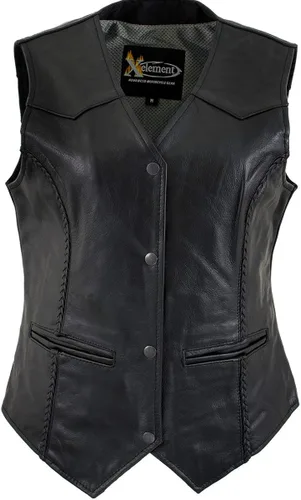 Miniatura 6 de Xelement B206 'Road Queen' - Chaleco trenzado de cuero negro para mujer