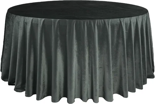 Miniatura 13 de YOUR CHAIR COVERS - Mantel redondo de terciopelo de 132 pulgadas - Mantel de lino azul polvoriento para mesas redondas estándar Azul empolvado