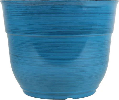 Garden Elements Maceta de plástico cepillada y brillante para interior y exterior, grande, azul oscuro, 15 pulgadas