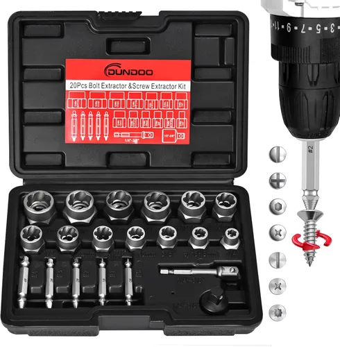 Juego de 20 extractores de pernos, kit de extractor de tornillos fácil de sacar, 3/8 de pulgada, herramienta para quitar tornillos oxidados y pelados