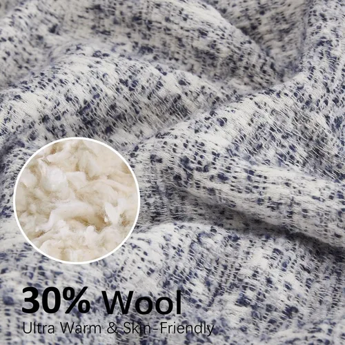 Miniatura 6 de SE SOFTEXLY Manta reversible de sherpa con 30% lana y 70% algodón, manta suave y esponjosa, manta de otoño e invierno para sofá, cama, silla