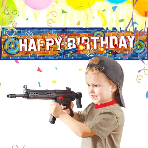 Miniatura 5 de Cartel de fiesta de batalla de dardos con texto en inglés «Happy Birthday»