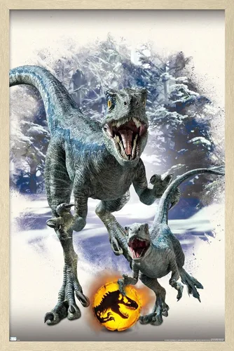 Miniatura 7 de Trends International Jurassic World: Dominion - Póster de pared focal azul y beta, 22.375 x 34 pulgadas, versión enmarcada de madera de granero