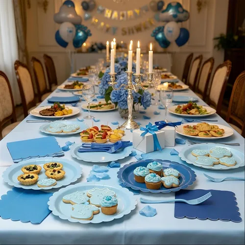 Miniatura 7 de Platos y servilletas de papel azul, incluye 24 platos azules degradados de 9 pulgadas, servilletas, tenedores, suministros de fiesta
