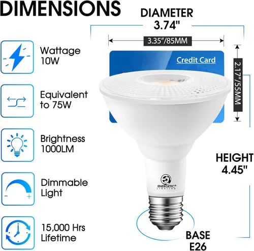 Miniatura 2 de Bombillas LED PAR30 de Energetic, luz de inundación para interiores y exteriores de 10 vatios (equivalente a 75 vatios), 3000 K blanco cálido, 1000