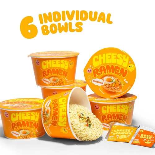 Miniatura 5 de Ramen con queso (cuenco) - Sabor cheddar Fideos instantáneos coreanos no picantes, cremosos y sabrosos, 3.17 onzas (paquete de 6)