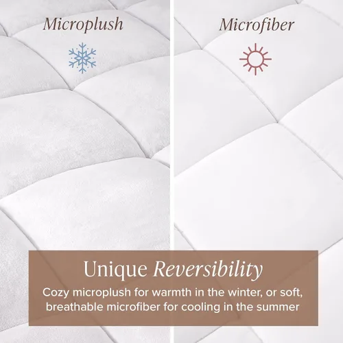 Miniatura 2 de Protector para colchón de alternativa de pluma Microplush, reversible, prémium, Microfibra, Blanco, gemelo