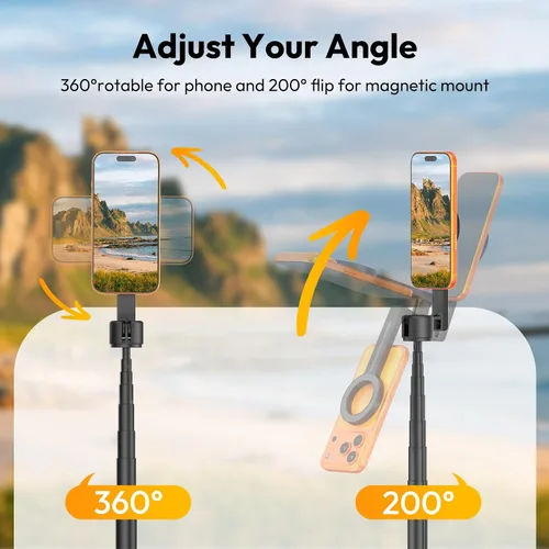 Miniatura 4 de ULANZI SK27 - Trípode magnético para iPhone, palo selfie extensible de 67 pulgadas con control remoto, soporte giratorio de 360°, soporte magnético