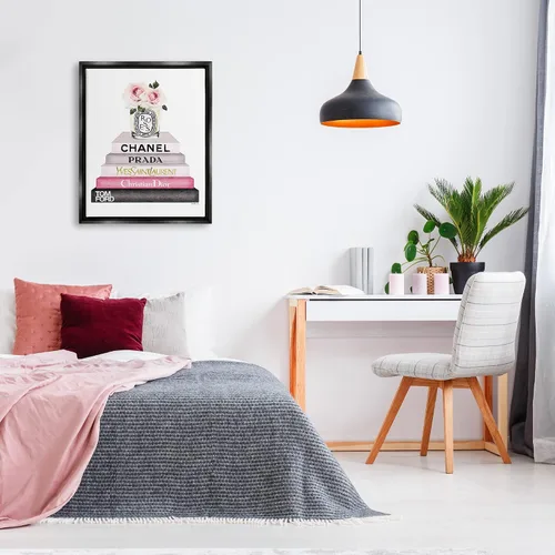 Miniatura 4 de Stupell Industries Book Stack Fashion Candle Pink Rose, diseño de Amanda Greenwood, flotante negro enmarcado, 24 x 30 pulgadas Negro azabache (mate)
