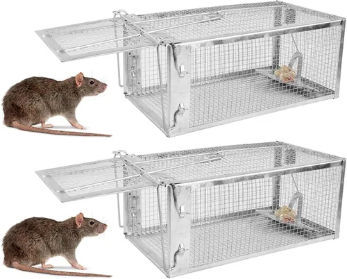 Miniatura 13 de TeqHome Trampa de jaula humana para ratas de 2 puertas, jaula de metal para animales vivos, pequeñas jaulas para roedores de liberación de capturas