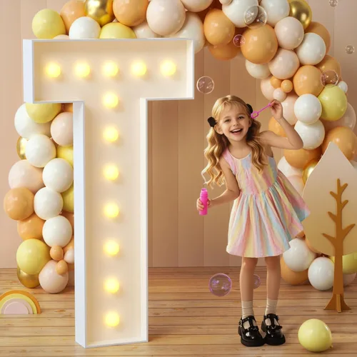 imprsv Letras iluminadas de marquesina, letras de mosaico de 4 pies con luz para decoración de fiesta de graduación de baby shower, T grande para