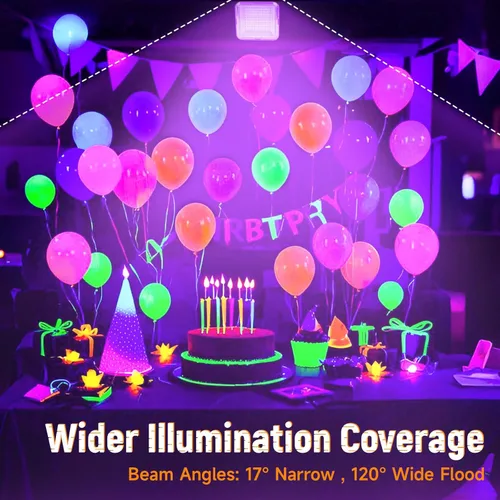Miniatura 5 de Luz LED negra recargable de 5000 mAh, 120 LED UV, IP65 impermeable y magnética, luz ultravioleta de larga duración para fiesta de neón brillante
