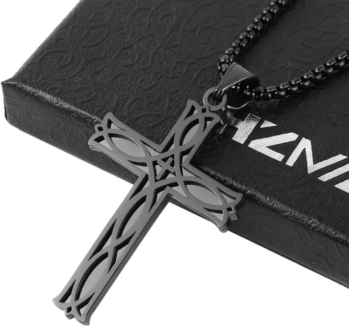 Miniatura 3 de HZMAN Collar con colgante de cruz celta infinita para hombre, de acero inoxidable, con nudo irlandés, cadena de eslabones de 22 + 2 pulgadas, Acero