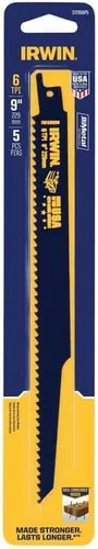 Miniatura 2 de IRWIN Tools 372956P5 - Hoja de sierra recíproca, corte de madera incrustada en madera y clavos, 9 pulgadas, 6 TPI, paquete de 5