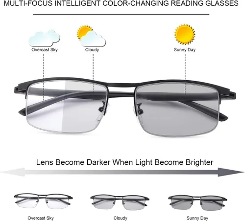 Miniatura 2 de Gafas de lectura fotocromáticas progresivas multifocal, lentes de lectura UV, bloqueador de luz azul, lentes de transición para hombres y mujeres