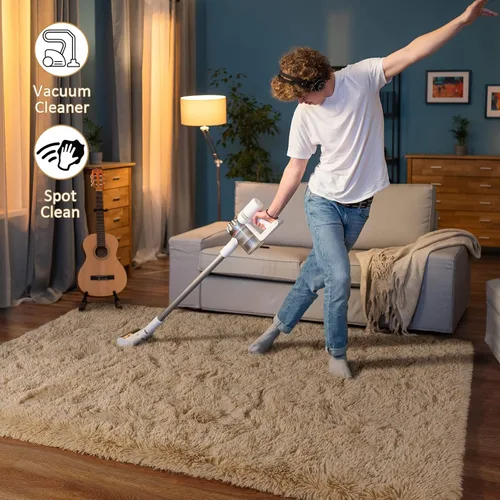 Miniatura 4 de HOMORE - Alfombras Beige Claro para Sala de Estar, Alfombra de Pelo Largo 5x7, Alfombra Esponjosa para Dormitorio, Alfombra Moderna Antideslizante