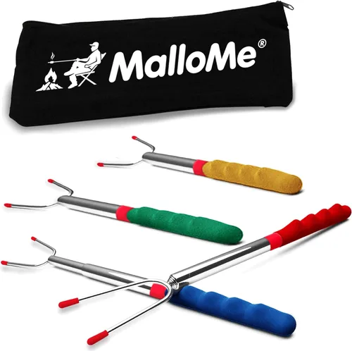 MalloMe - Palos para s'mores para hoguera de 114 cm extra largos - Kit de palos para asar malvaviscos Smores - Pinchos para s'mores y tenedor para
