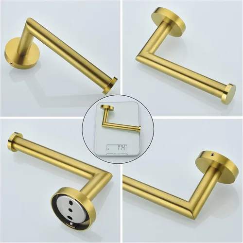 Miniatura 7 de Soporte de papel higiénico para baño, soporte de pared dorado cepillado SUS304, acero inoxidable, 96018-6BG.