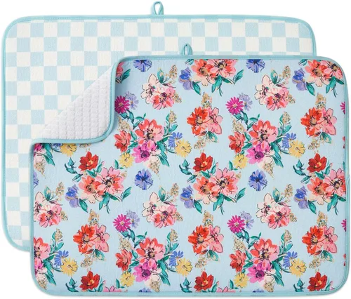 Miniatura 21 de Paquete de 2 tapetes de secado de platos para encimera de cocina, absorbentes, tapetes escurridor de platos de microfibra, almohadilla de secado