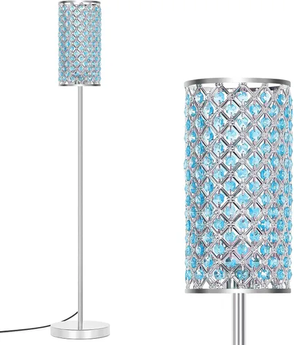 Miniatura 8 de Lámpara de pie para dormitorio, lámpara de pie de cristal lavanda con pantalla glamurosa, lámpara de pie elegante con interruptor de pie