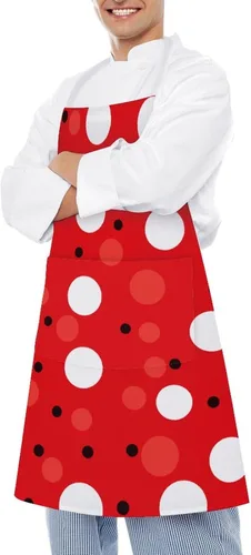 Miniatura 4 de Personalized Red White Polka Dot Adult Apron, Kitchen Cooking Aprons for Woman Man, Adjustable Bib Apron with Pocket for Baking, BBQ Crafting