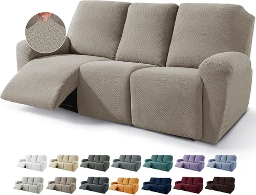 Miniatura 10 de JIVINER Fundas de sofá reclinable de 8 piezas, fundas elásticas de jacquard para sofá reclinable, fundas para sala de estar, protector suave de 3
