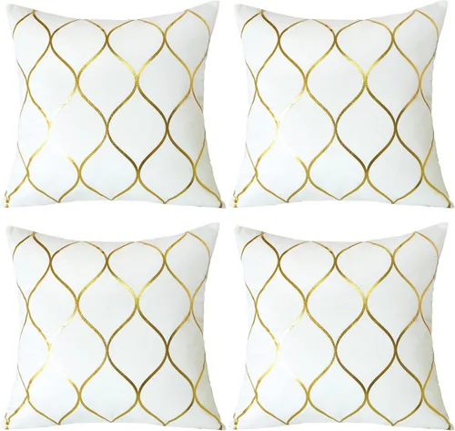 Miniatura 9 de OTOSTAR Juego de 4 fundas de almohada decorativas doradas de 18 x 18 pulgadas, fundas de almohada cuadradas de terciopelo suave, fundas de cojín