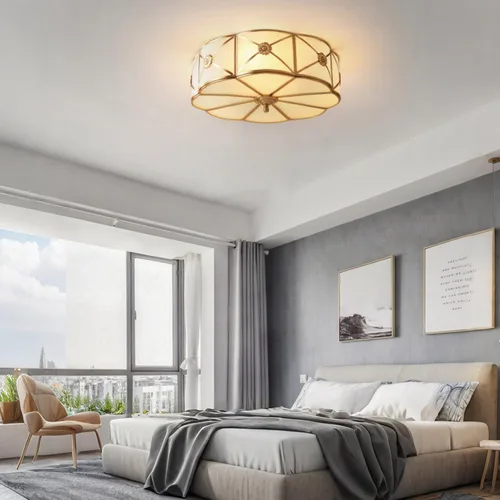 Miniatura 2 de Lámpara de techo empotrada de latón, lámpara de techo LED con 3 luces en forma de flor, pantalla de vidrio esmerilado, luz moderna cerca de techo