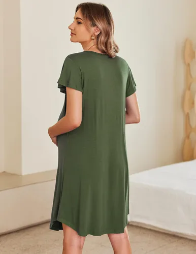 Miniatura 6 de Ekouaer 3 en 1 camisón de lactancia de maternidad vestido de hospitalparto vestido de hospital de manga acampanada plisado vestido de lactancia