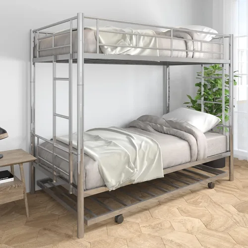 Miniatura 11 de Litera de Metal Individual sobre Individual con Cama Nido de Servicio Pesado Marco de Literas de Metal Tamaño Individual con 2 Escaleras Laterales
