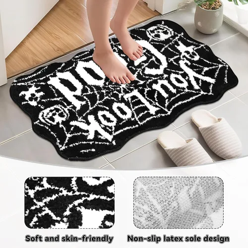 Miniatura 3 de Meetory Alfombra de baño de Halloween – Tapete de baño de telaraña, lavable a máquina, tapete gótico para Halloween, tapete de baño gótico