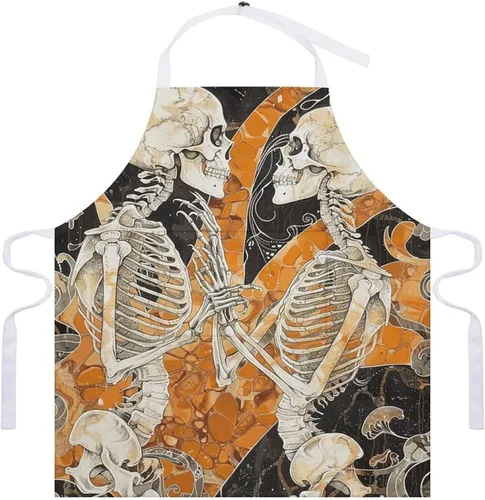 Miniatura 7 de MUSM Apron for Adults - 27.6 X 31.5 Inch, Heavy-Duty Polyester Aprons with Two Large Pockets, Waterproof Two Dancing Skeletons Kitchen Apron for