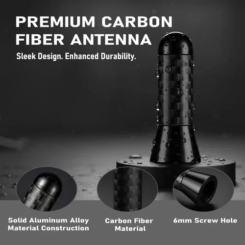 Miniatura 2 de Antena corta de fibra de carbono de 1.4 pulgadas compatible con Ford, Dodge, Toyota, Nissan, Mazda Radio AM/FM de aluminio negro mástil aéreo