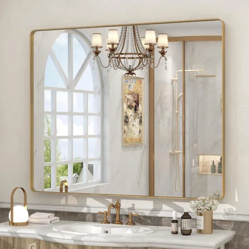 Miniatura 47 de Paquete de 2 espejos de baño con marco de metal negro de 22 x 30 pulgadas, espejo rectangular redondeado negro mate, antioxidante, se cuelga