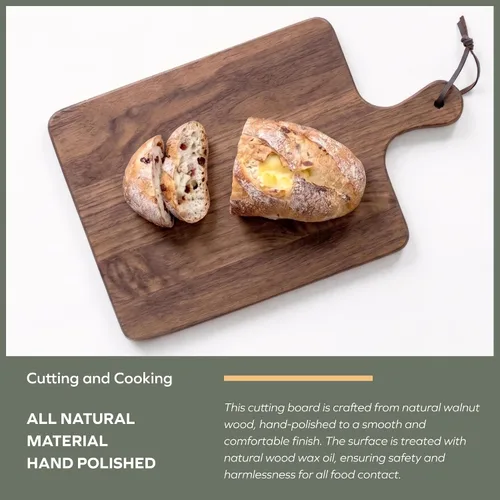 Miniatura 6 de Tabla de cortar de madera de nogal Muso Wood para cocina, tabla de cortar de madera con mango para colgar, tabla cuadrada de pan, pizza, queso
