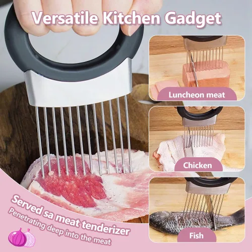 Miniatura 6 de Cortador de cebolla de acero inoxidable, soporte de cebolla mejorado 2025 para rebanar, utensilios de cocina, picador de verduras para cortar limón