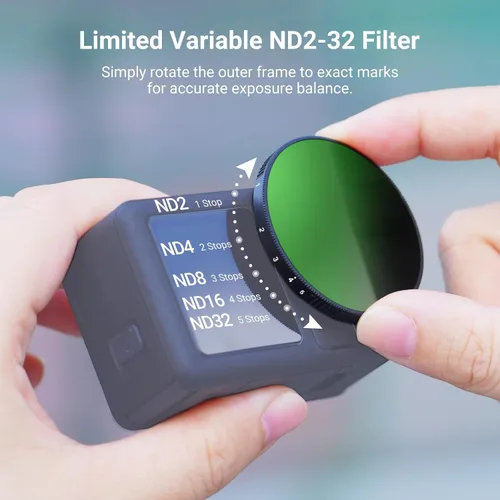 Miniatura 3 de NEEWER Filtro ND variable compatible con DJI Osmo Action 5 Pro/4/3, ND2-32 1-5 Paradas a presión Multicoated HD Vidrio óptico de densidad neutra