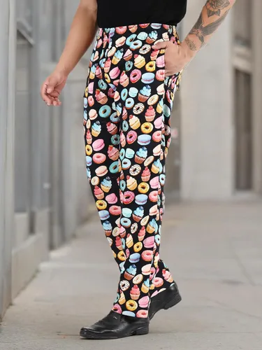 Miniatura 5 de Pantalones de chef unisex impresos 100% algodón para hombres y mujeres, pantalones de chef con cordón para servicio de alimentos, panaderos