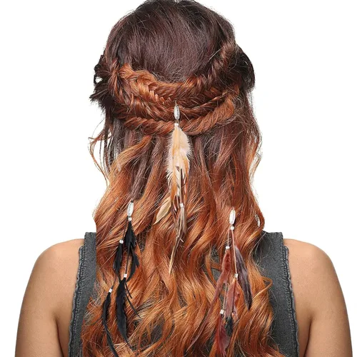 Miniatura 4 de Paquete de 6 extensiones de cabello hippie bohemio hechas a mano con clip de plumas, tocado de peine, accesorios de bricolaje para mujer