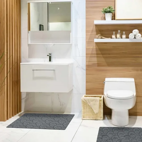 Miniatura 6 de Alfombrilla de tocador de baño de 24 x 18 pulgadas, microfibra sin deslizamiento, diseño gris 1S