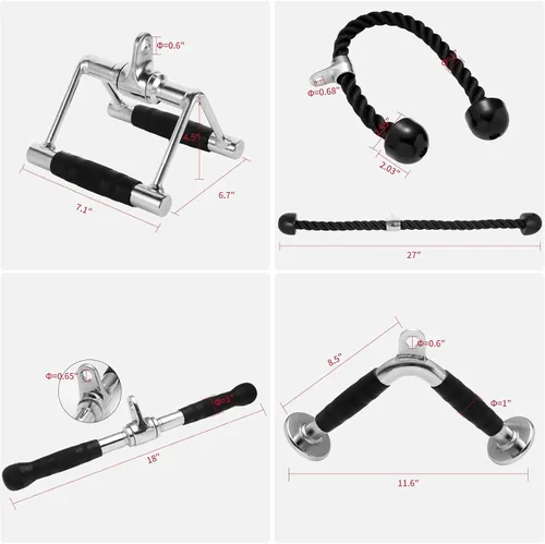 Miniatura 8 de Combinación de accesorios para máquina de cable, accesorios de acero sólido resistente LAT con asas de ejercicio y correas de tobillo, accesorios