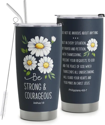 Regalos Cristianos Para Mujeres, Sé Fuerte y Valiente Versículo de la Biblia Josué 1:9, Filipenses 4:6-7, Fe Cristiana Jesús Dios Versículo de la