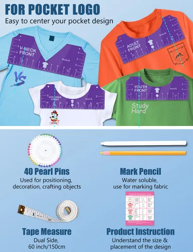 Miniatura 4 de Vowlove Juego de Reglas Guía para Camisetas para Cricut, Herramienta de Centrado con Regla de Medición de Camisas, Accesorios para Impresoras de 02